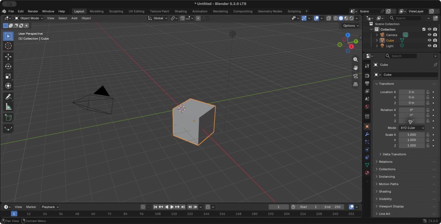 Blender에서 Z축으로 30도 회전하는 숫자 입력 화면