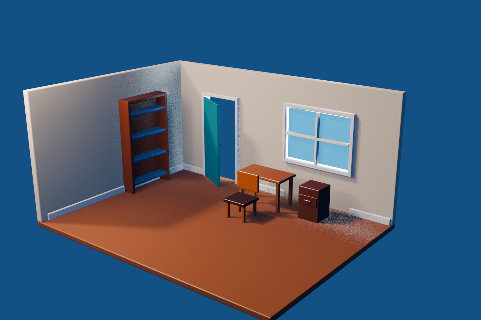 Sun과 창문 Area 조명으로 밝게 렌더링한 Blender 낮 방